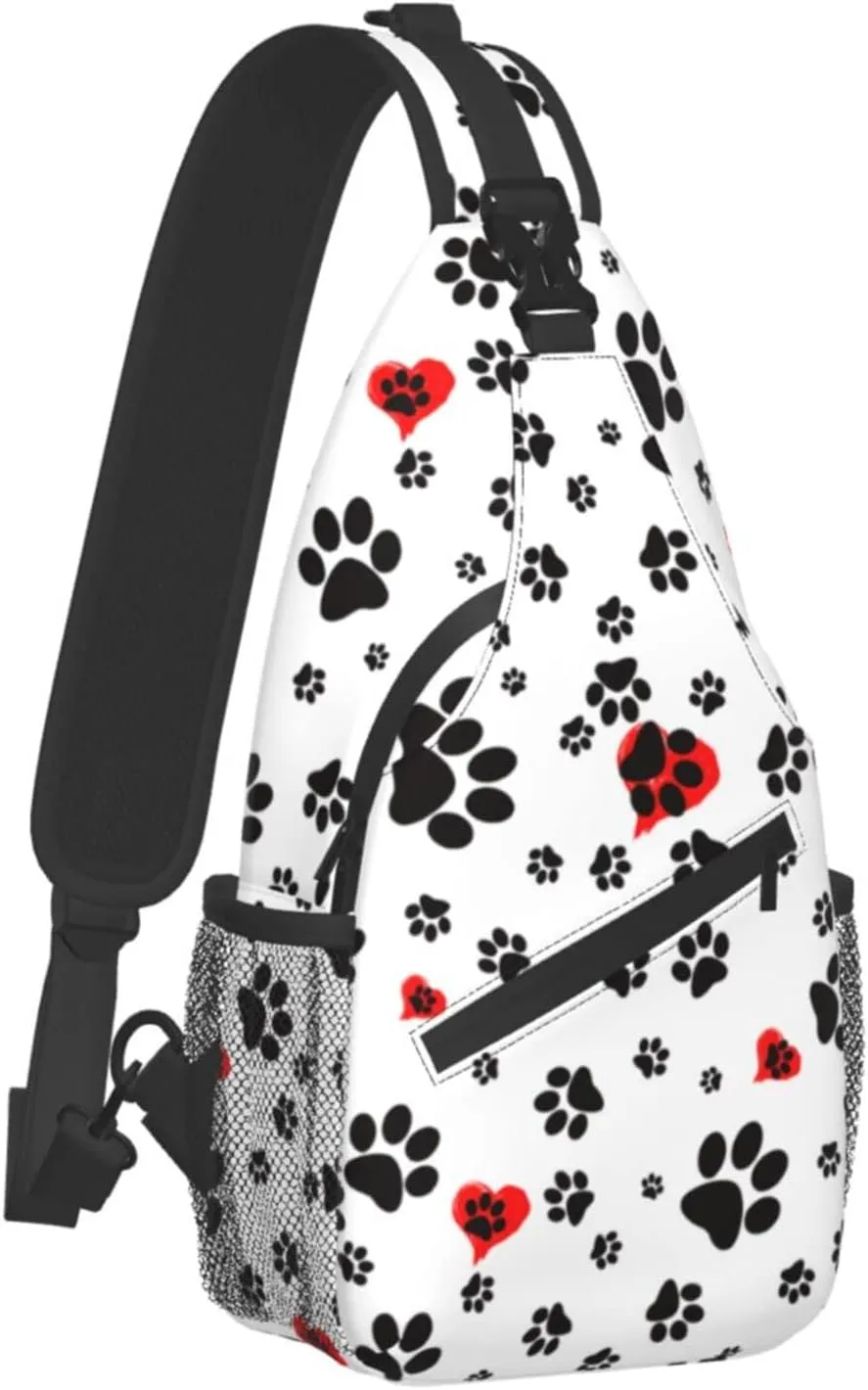 Dog Paws Print Sling Bag Crossbody Backpack For Women Men Hiking Travel Shoulder Pouch Small Daypack Casual One Strap Pack Lightweight Cross Chest Bag
