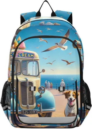 Dog Summer Ice Cream Car Back Pack Kids, Boys Elementary Backpack, Kids Travel Bag for Boys