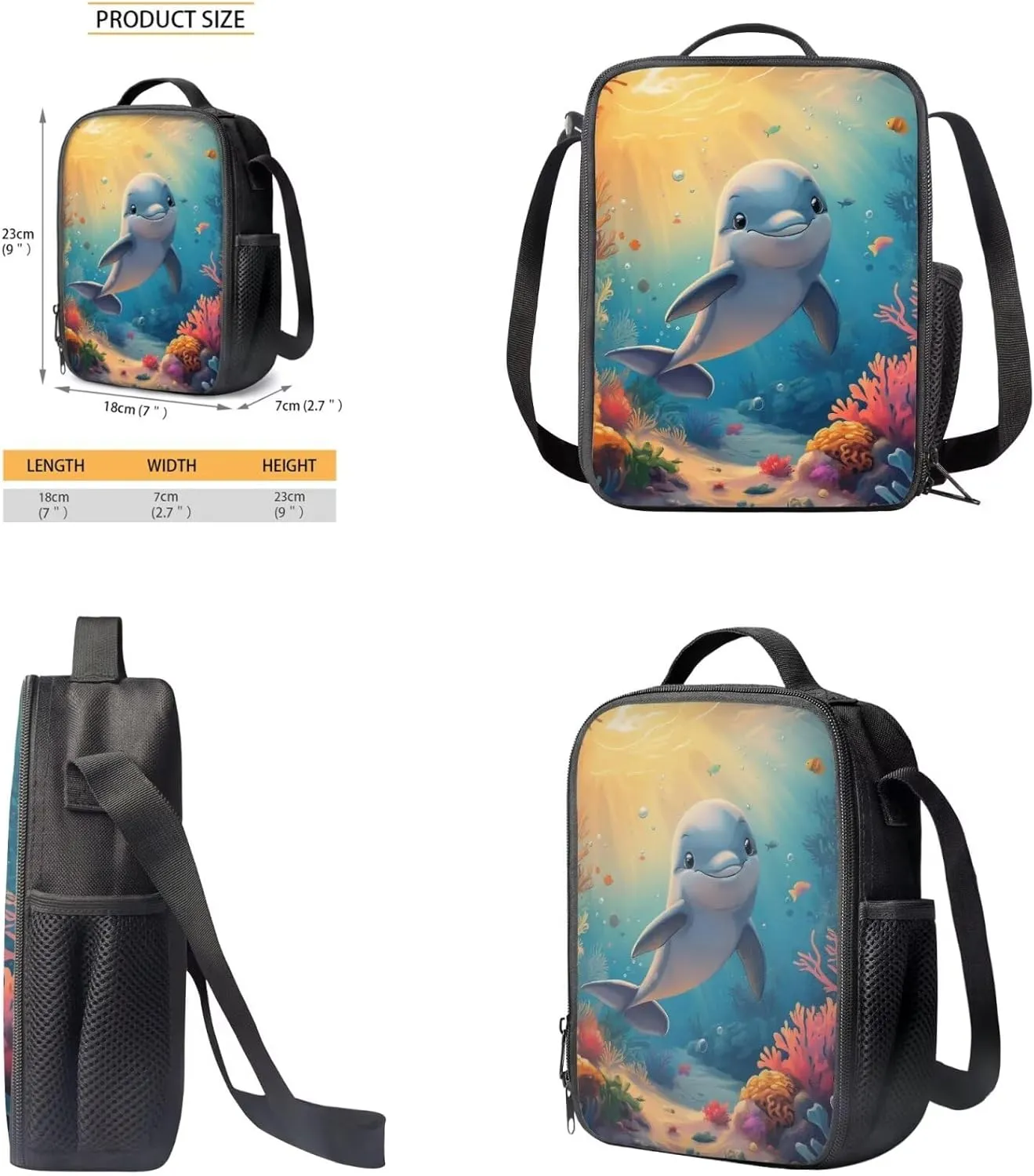 Dolphin Book Bag Lightweight 17 Inch Kids School Bag for Grade 3 Kindergarten Elementary Bookbag Set with Lunch Box Cute Backpack Set of 4 Travel Rucksack