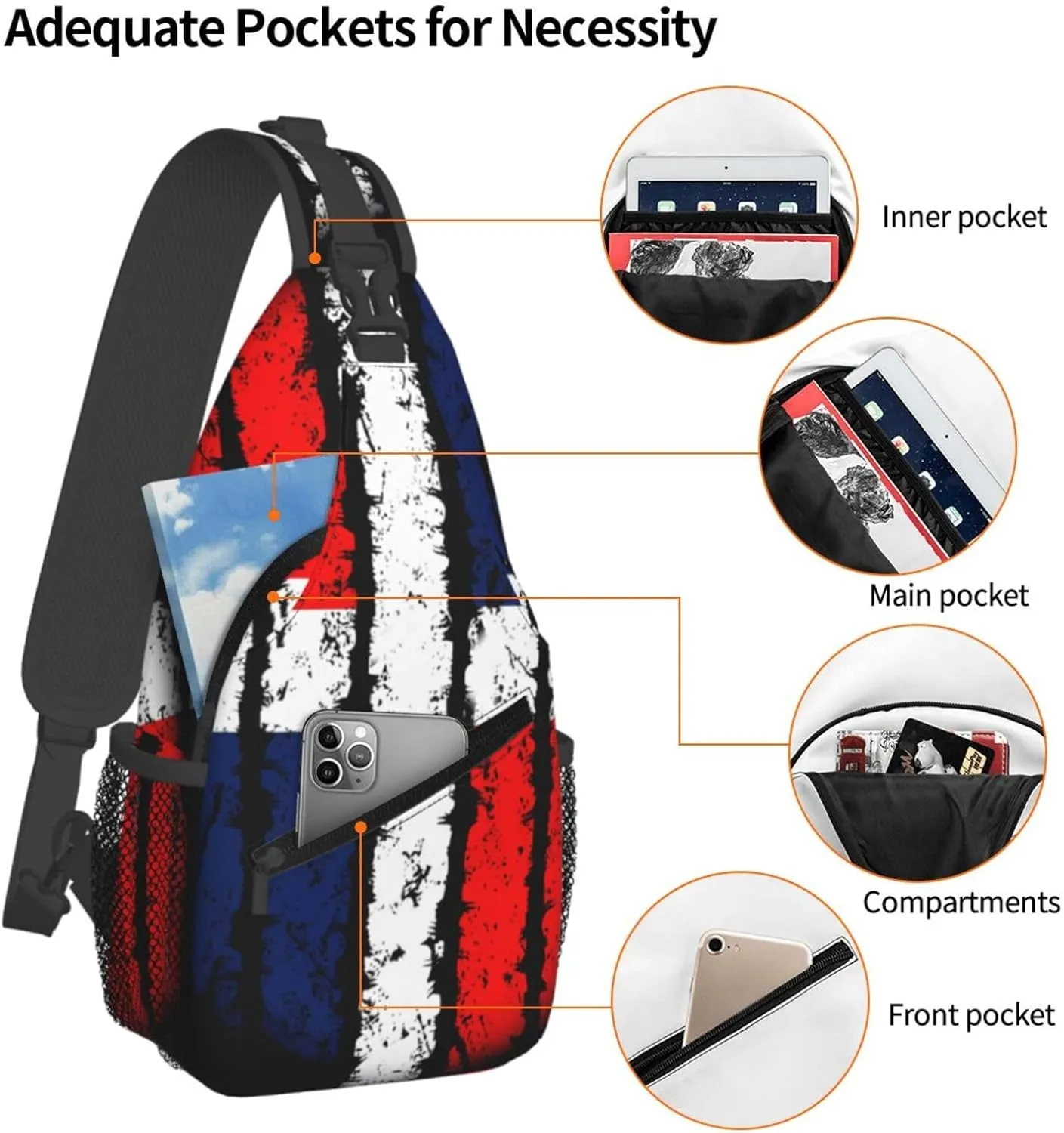 Dominican Republic Flag Crossbody Bag Cross Chest Bag Adjustable Sling Backpack Sports Gym Shoulder Bags Travel Cycling Daypack Diagonally Casual Rucksack