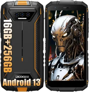DOOGEE 4G Rugged Phone Unlocked,16GB 256GB,6300mAh Battery,13MP AI Camera,5.5" IPS HD  Dual Sim Rugged Smartphone,Android 13 IP68 Cell Phone,Face Unlocked/NFC/Orange