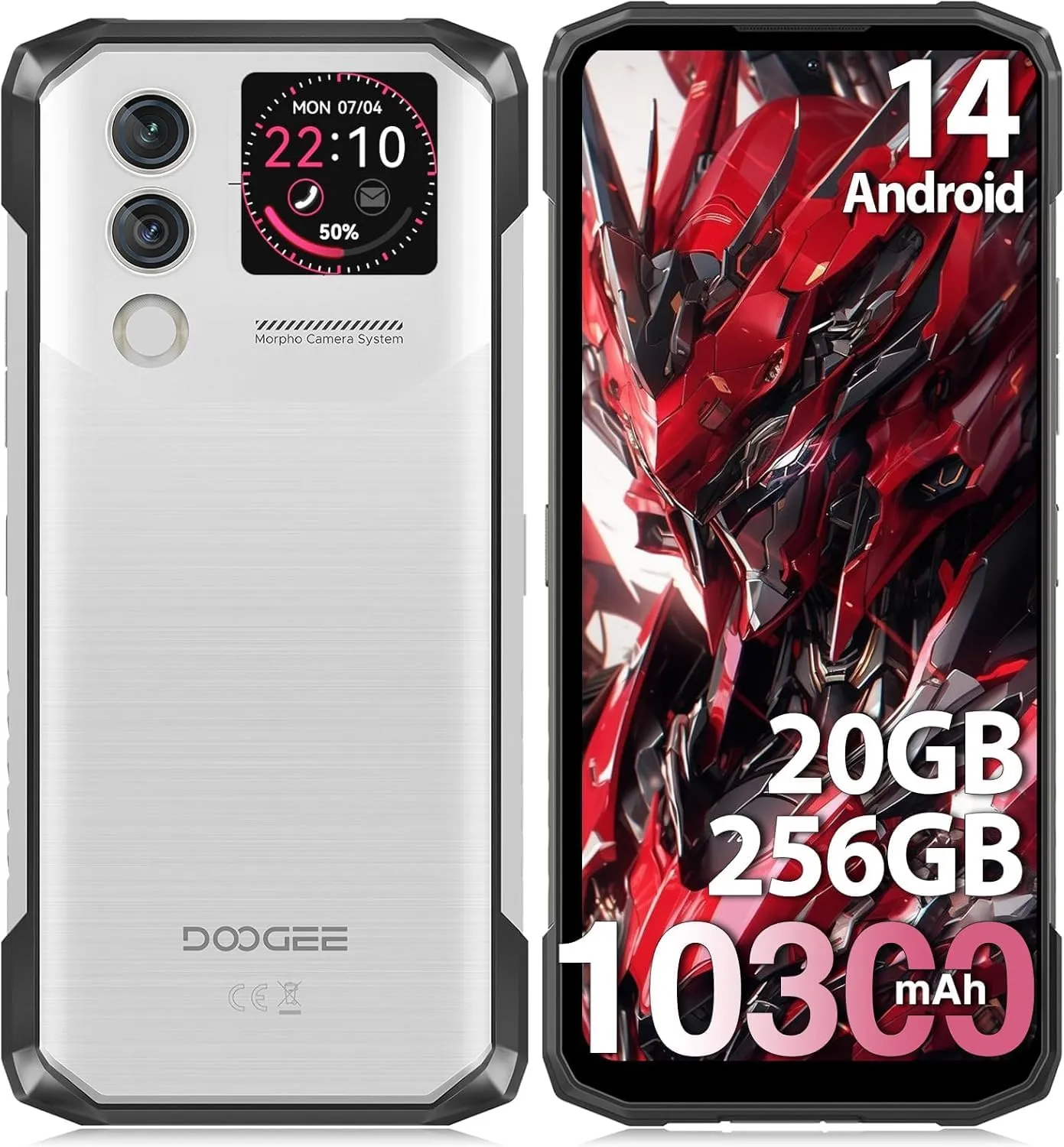 DOOGEE Blade 10 Max Rugged Smartphone,20GB 256GB/TF 2TB Android 14 Rugged Phone Unlocked,10300mAh Battery,6.56'' 90Hz Screen,50MP 8MP Camera,IP68/IP69K Waterproof Phones,Rear Display/NFC/Face ID/OTG