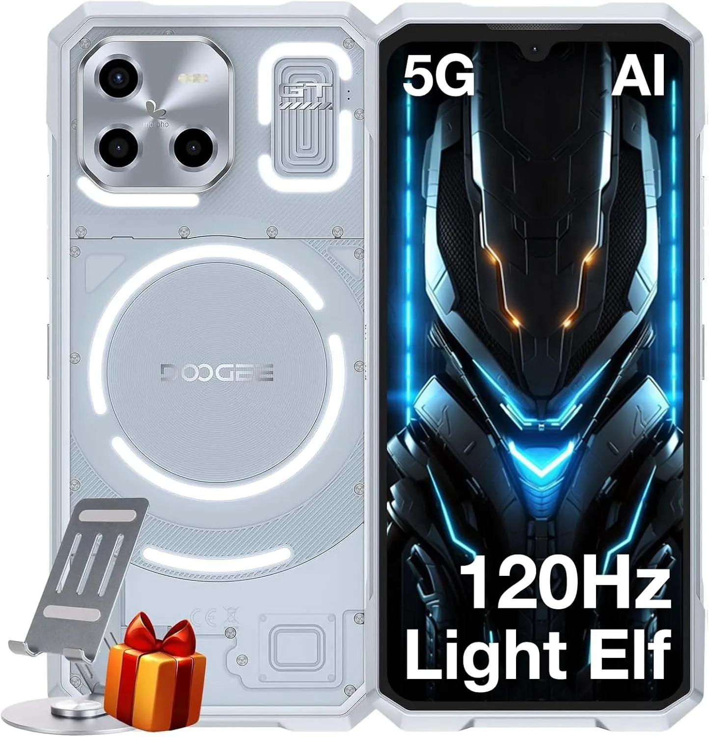 DOOGEE Blade GT AI 5G Rugged Phone Unlocked,LED Light Effect,6nm D7050 CPU,32GB 256GB/2TB,10.5mm Ultra-Thin Android 14 Rugged Smartphone,6.72" FHD 120Hz,48MP,5500mAh 18W,NFC/Face ID/Fingerprint/WiFi6