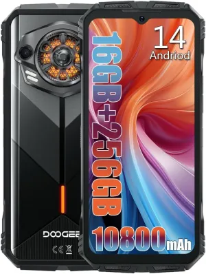 DOOGEE S Punk 4G Rugged Unlocked Phone 2024,16GB 256GB Waterproof Cell Phone,6.58" FHD  120Hz,10800mAh/33W,50MP 16MP,Rugged Smartphone,Dual SIM/OTG/NFC/Android 14 Phone Black