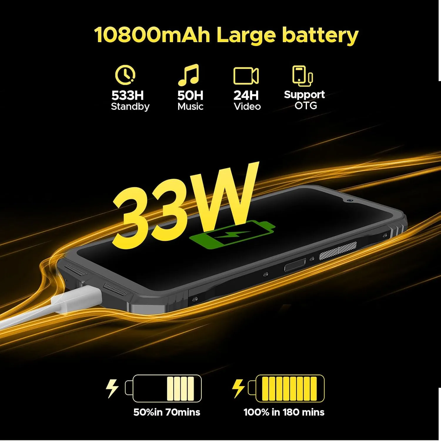 DOOGEE S Punk Rugged Smartphone Android 14,16GB 256GB/1TB Rugged Phone with 126dB Super Speaker,10800mAh,6.58" FHD  Display,4G Dual SIM,50MP 16MP, IP68/IP69K Waterproof Phones, NFC/OTG/Face ID