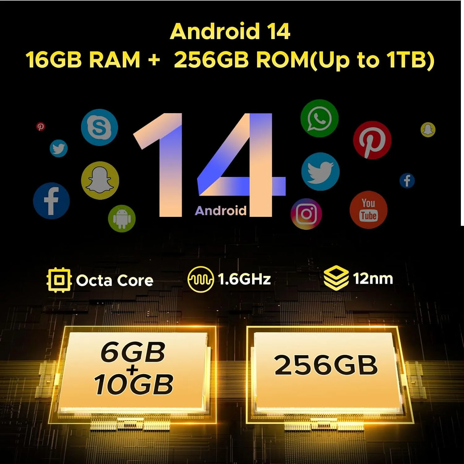 DOOGEE S Punk Rugged Smartphone Android 14,16GB 256GB/1TB Rugged Phone with 126dB Super Speaker,10800mAh,6.58" FHD  Display,4G Dual SIM,50MP 16MP, IP68/IP69K Waterproof Phones, NFC/OTG/Face ID