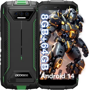DOOGEE S41T Rugged Smartphone Unlocked 2024,Android 14,6300mAh Battery,8GB 64GB,4G Dual Sim Rugged Phone,13MP Camera,IP68 Waterproof Cell Phone,Face Unlock,NFC T-Mobile,Green