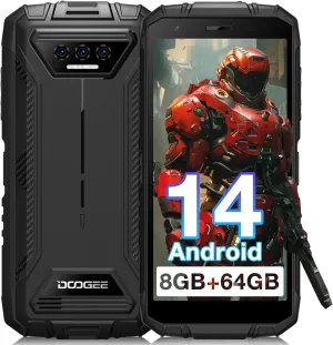 DOOGEE S41T Rugged Smartphone,Android 14 6300mAh Battery,8GB 64GB,4G Dual Sim Rugged Smartphone,13MP Camera,IP68 Waterproof Cell Phone,Face Unlock,NFC/T-Mobile