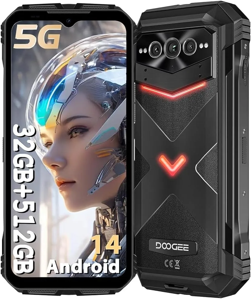 DOOGEE V Max Pro Rugged Smartphone 5G, 22000mAh/33W Fast,512GB/TF 2TB Rugged Phone,108MP 20MP Night Vision,6.58" FHD 120Hz IPS Waterdrop Screen,Android 14 Rugged Cell Phone,NFC/Face ID/WiFi 6