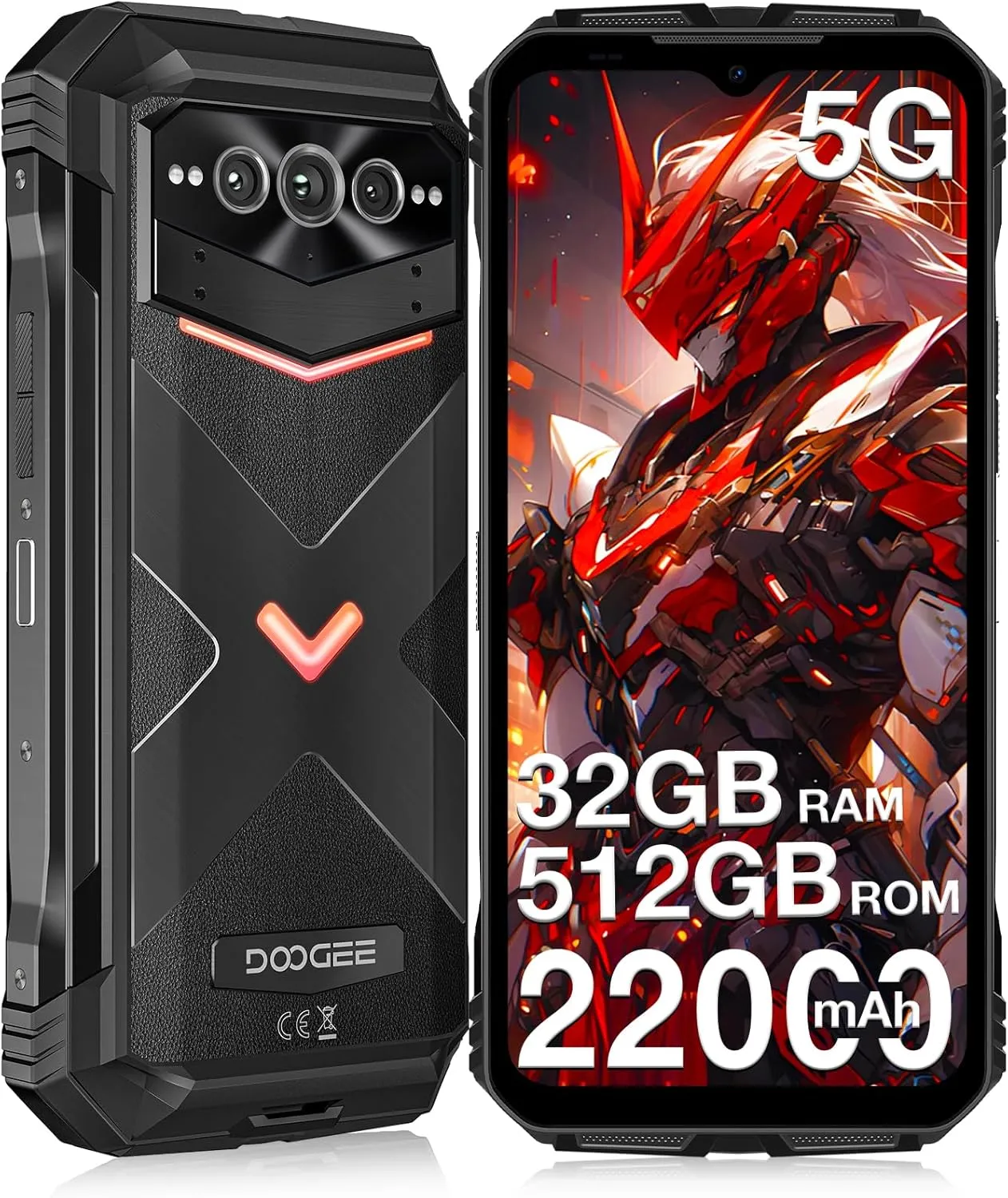 DOOGEE V MAX Pro(2025) 5G Rugged Phone,22000mAh,32GB 512GB/TF 2TB,Android 14 Rugged Smartphone,108MP 20MP Night Vision Phone, 6.58"FHD  120Hz IPS Screen, IP68/IP69K Waterproof,NFC/OTG/Face ID/1.18 lb