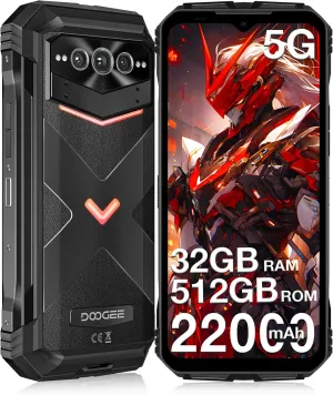 DOOGEE V MAX Pro(2025) 5G Rugged Phone,22000mAh,32GB 512GB/TF 2TB,Android 14 Rugged Smartphone,108MP 20MP Night Vision Phone, 6.58"FHD  120Hz IPS Screen, IP68/IP69K Waterproof,NFC/OTG/Face ID/1.18 lb