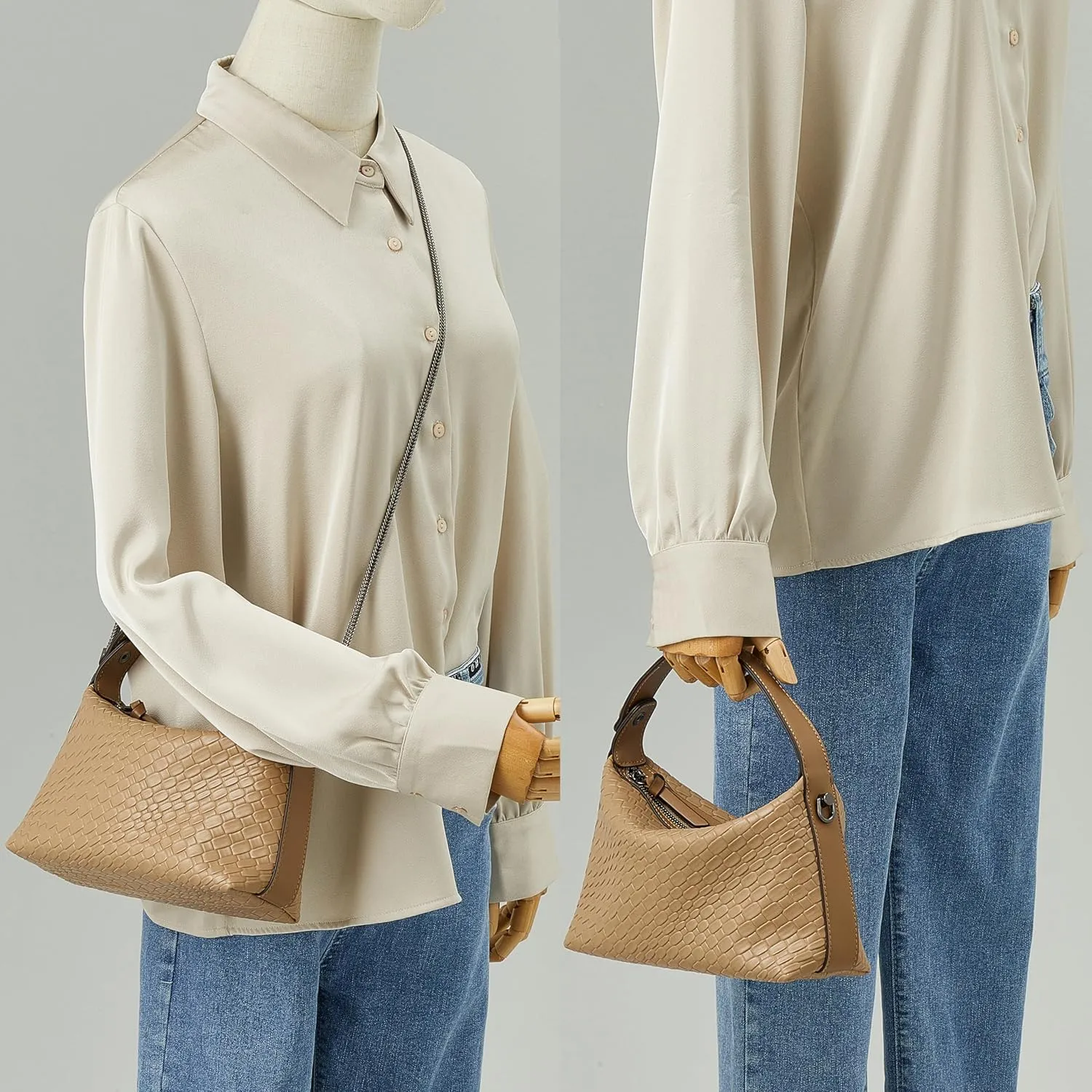 DORIS&JACKY Small Hand Tote Handbag For Women Designer Vegan Top Handle Crossbody Purse With Metal Chain Strap