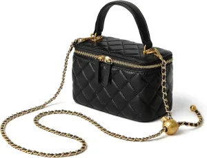 DORIS&JACKY Small Quilted Square Box Bag For Women Designer Crossbody Pouch Purse With Metal Chain Strap