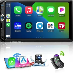 Double Din Car Stereo Apple Carplay 7 inch Car Radio with HD Touch Screen Digitial Receiver Compatible Android Auto Bluetooth with Backup Camera Mirror Link USB/SD/AUX