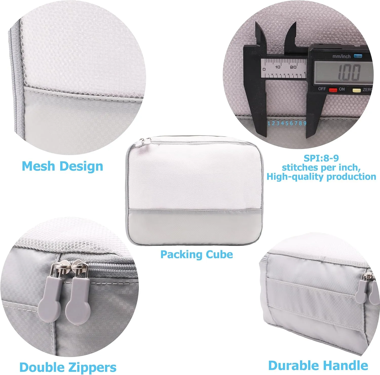 DoubleTrip 9-Piece Gray Travel Organizer Set with 4 Packing Cubes, Cosmetic Organizer, Shoe & Electronics Pouches, and Accessories & Laundry Bag for Luggage Storage & Travel Essentials