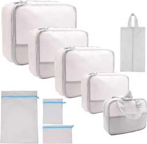 DoubleTrip 9-Piece Gray Travel Organizer Set with 4 Packing Cubes, Cosmetic Organizer, Shoe & Electronics Pouches, and Accessories & Laundry Bag for Luggage Storage & Travel Essentials