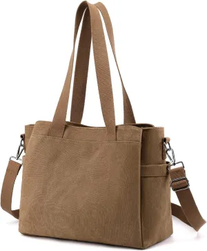 DOURR Hobo Handbags Canvas Crossbody Bags for Women, Multi Compartment Large Tote Purse for Work Travel