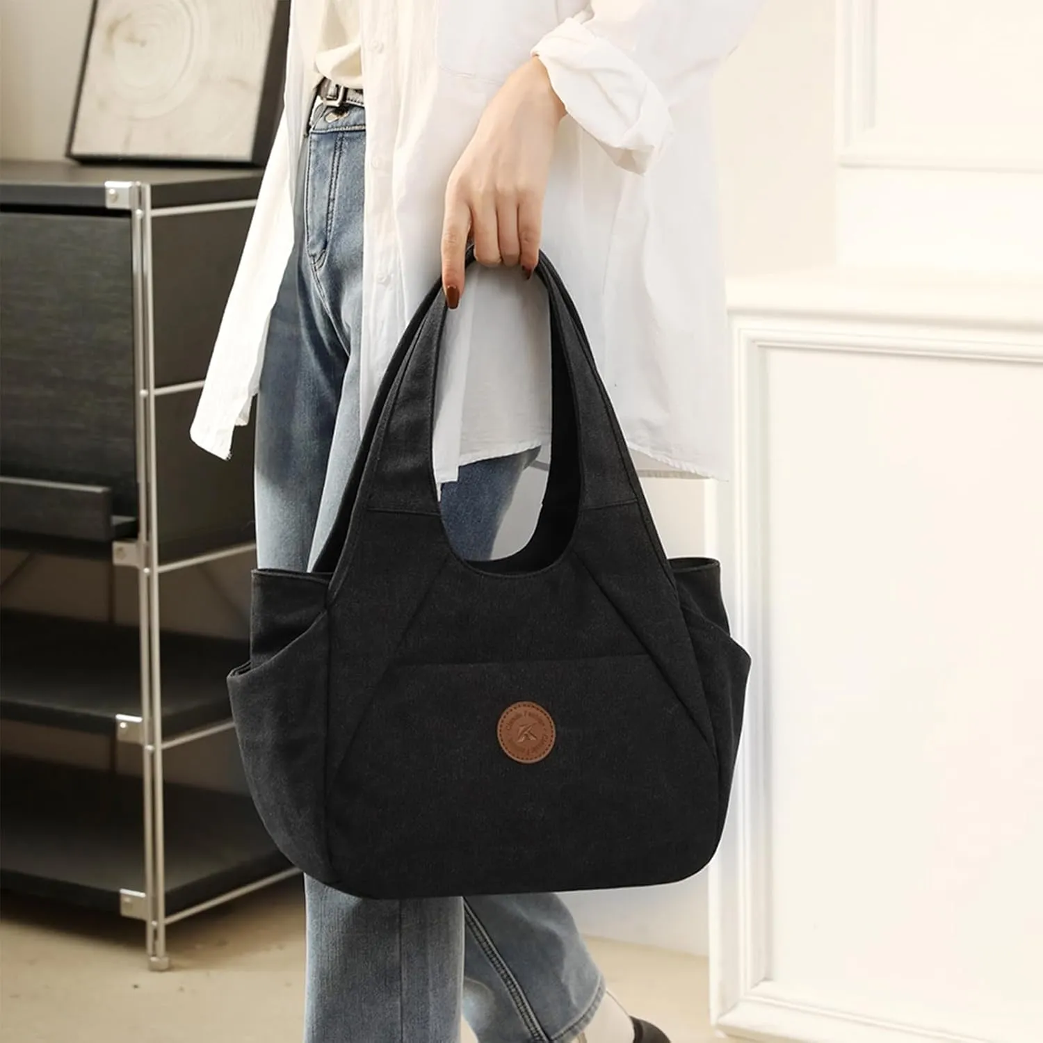 DOURR Light Women's Hobo Purses and Handbags with 3 Compartments Durable Cotton Canvas Shoulder Bag Daily Tote