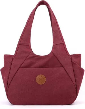 DOURR Light Women's Hobo Purses and Handbags with 3 Compartments Durable Cotton Canvas Shoulder Bag Daily Tote