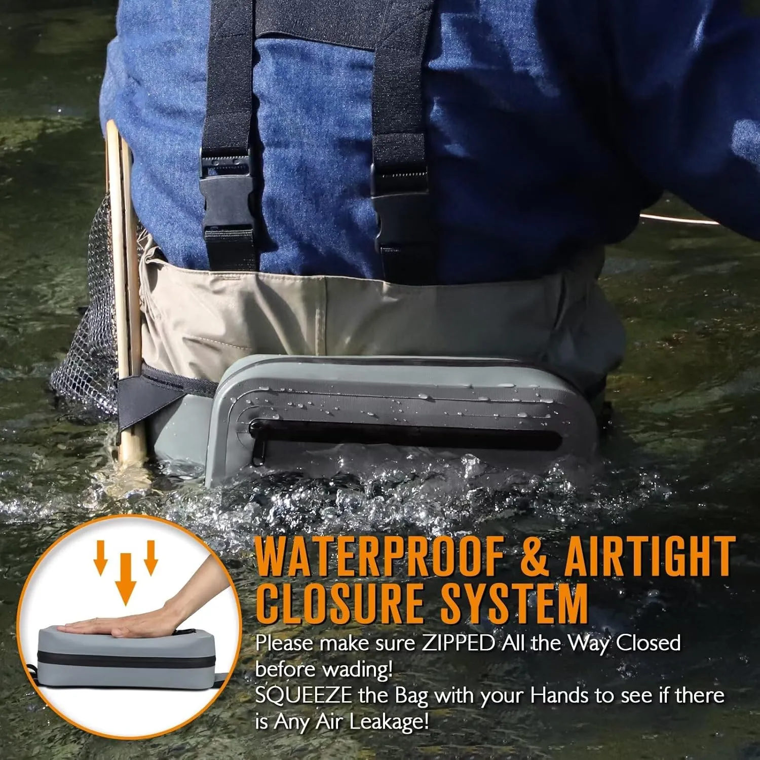 Dovesun Waterproof Fishing Fanny Pack for Men 3.3L Fly Fishing Bag Chest Pack with Airtight Zipper