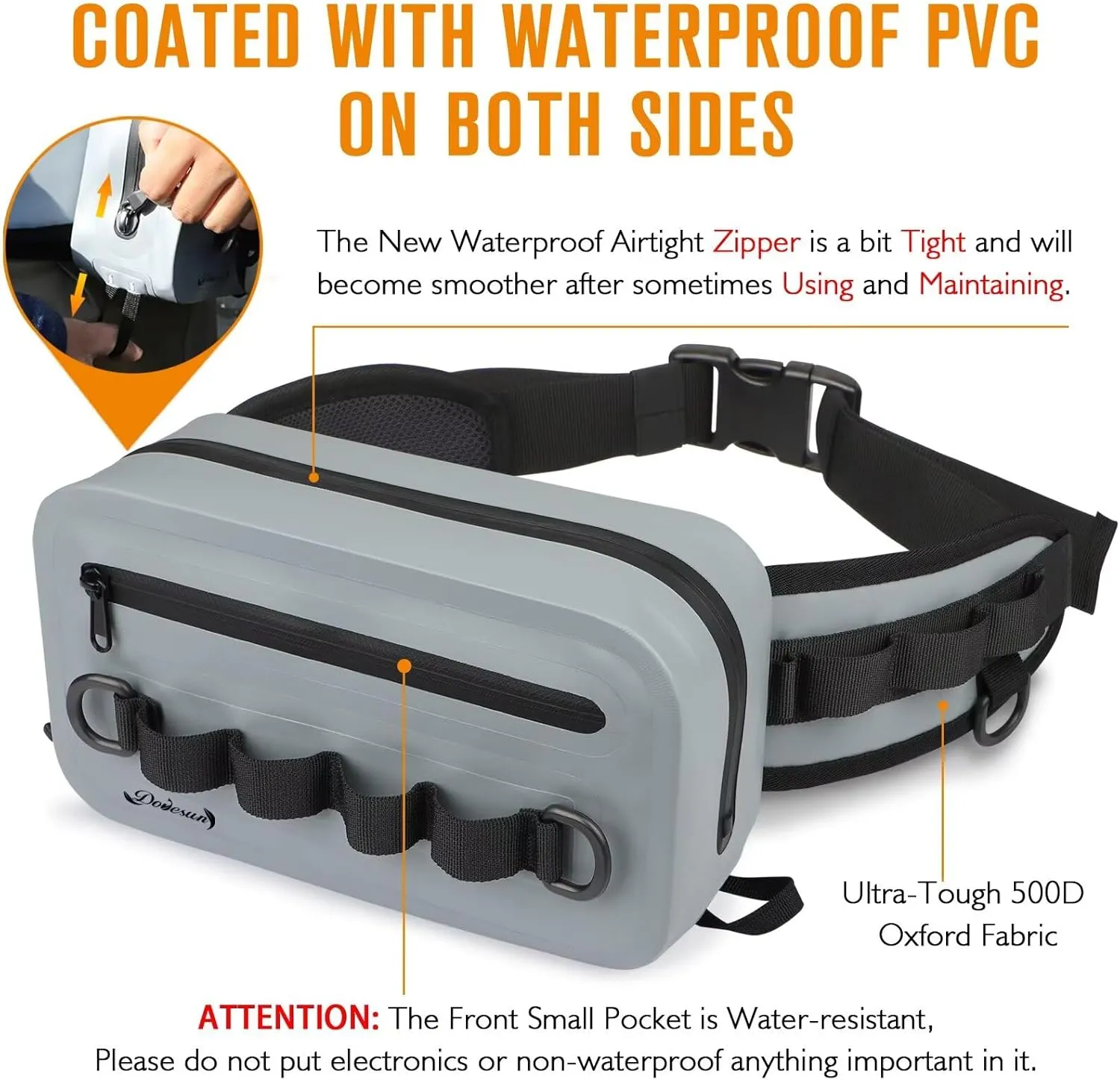 Dovesun Waterproof Fishing Fanny Pack for Men 3.3L Fly Fishing Bag Chest Pack with Airtight Zipper