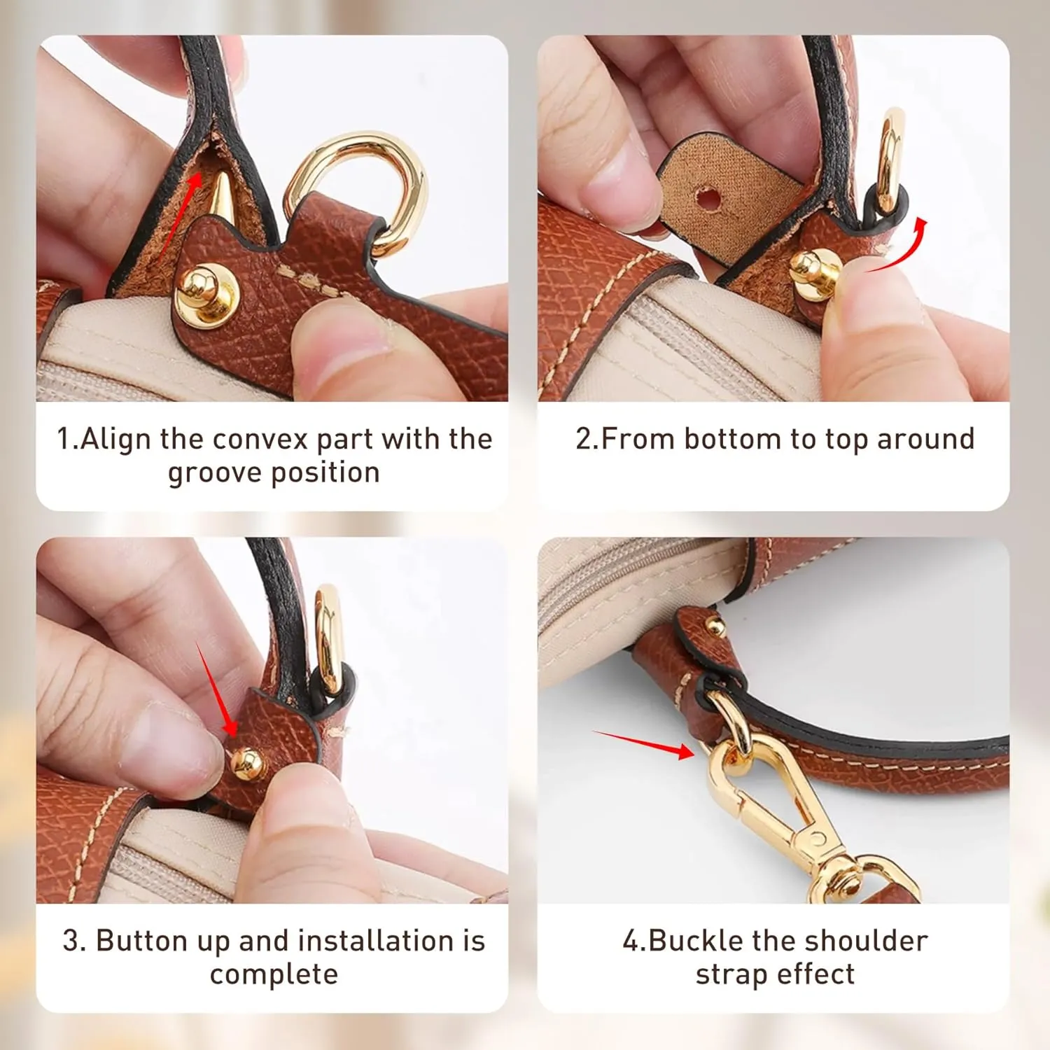 Doxo Purse Strap Compatible with Longchamp S/M/L Bag, 4 Upgraded Buckles Leather Bag Strap Conversion Kit for Women Crossbody Bags