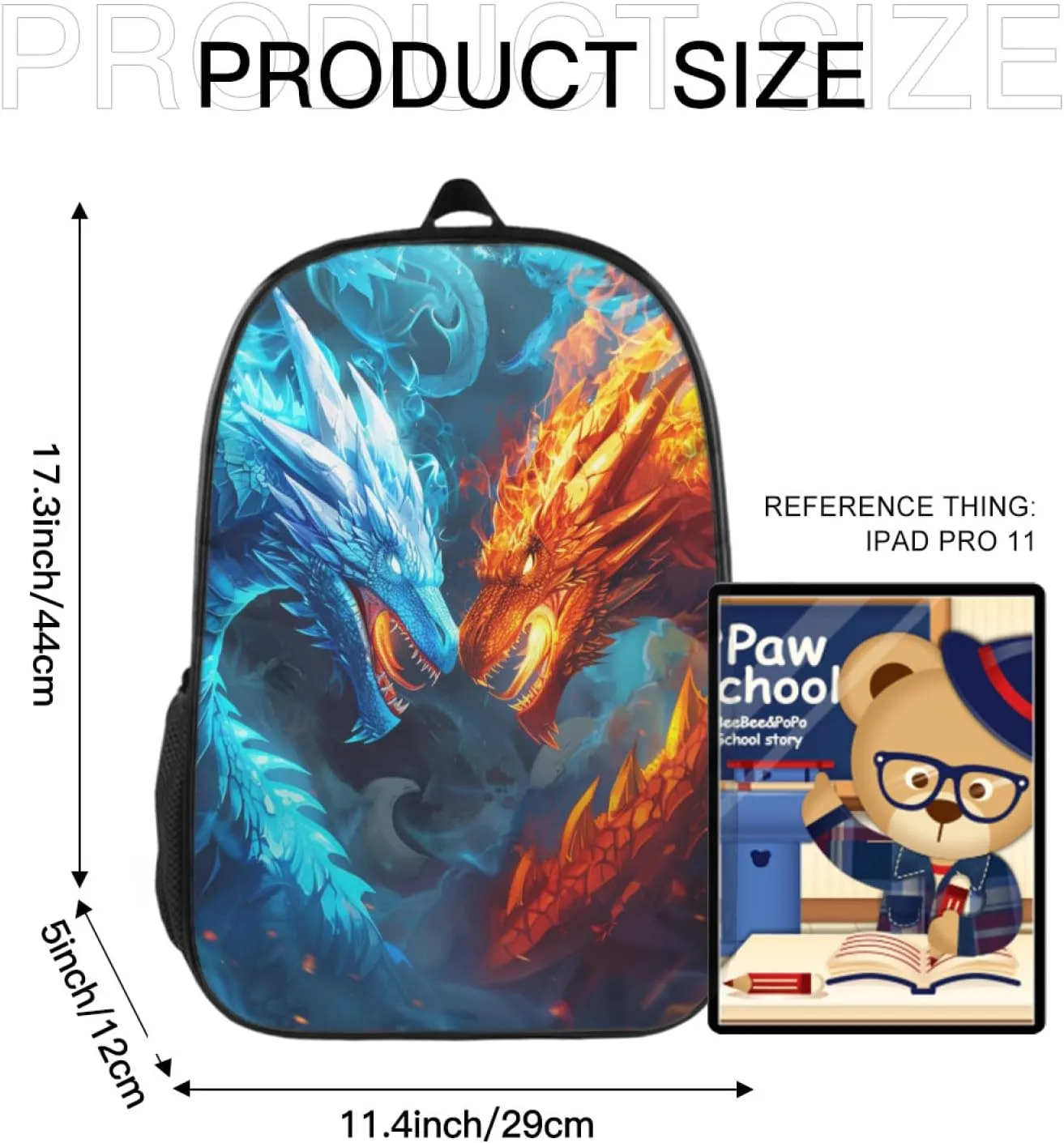 Dragon Backpack, Simple and Aesthetic Bookbag for Women & Men, Lightweight Adjustable Black Backpack for Travel Outdoor Sports, Large Capacity Laptop Bag for Business Office