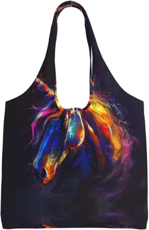 Dreamy colored rhinoceros Handbag, lightweight medium-sized reusable grocery bag, canvas tote bag