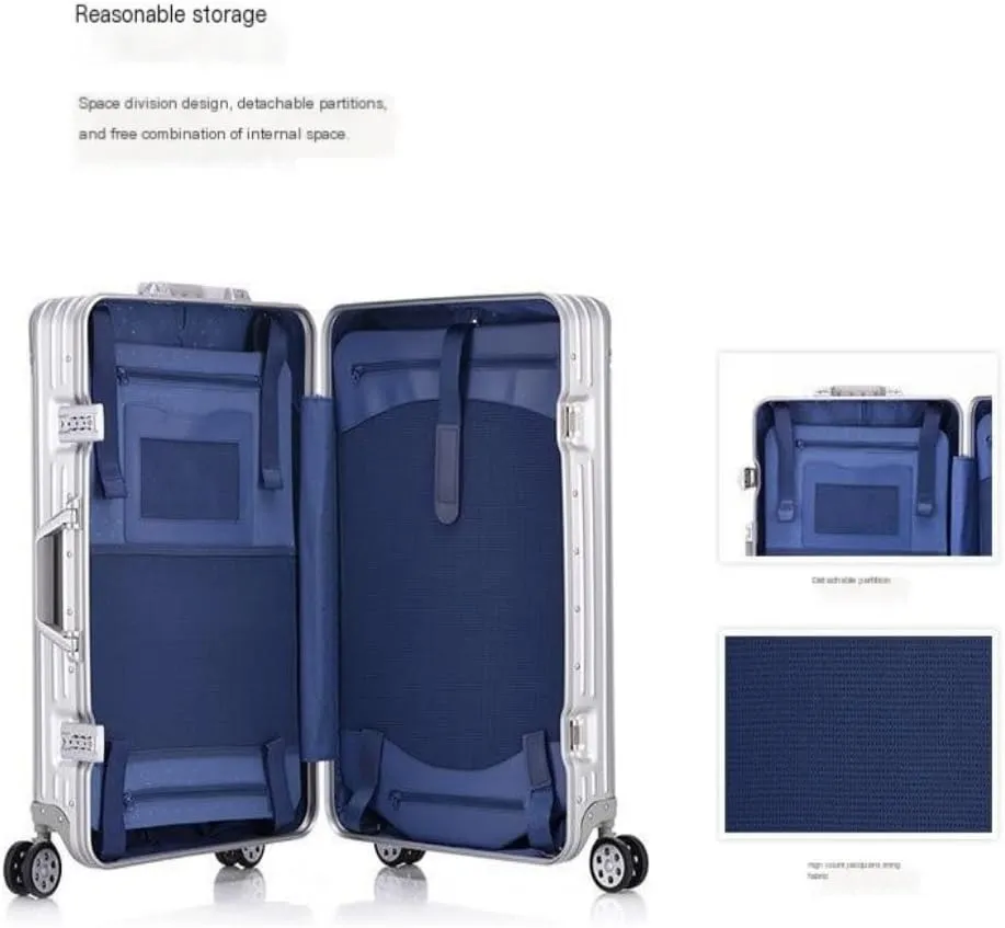 Duffle Bag All-aluminum Magnesium Alloy Trolley Case Metal Suitcase Universal Wheel Boarding Case 24-inch Suitcase Suitcase Tags(Blue,32cm)