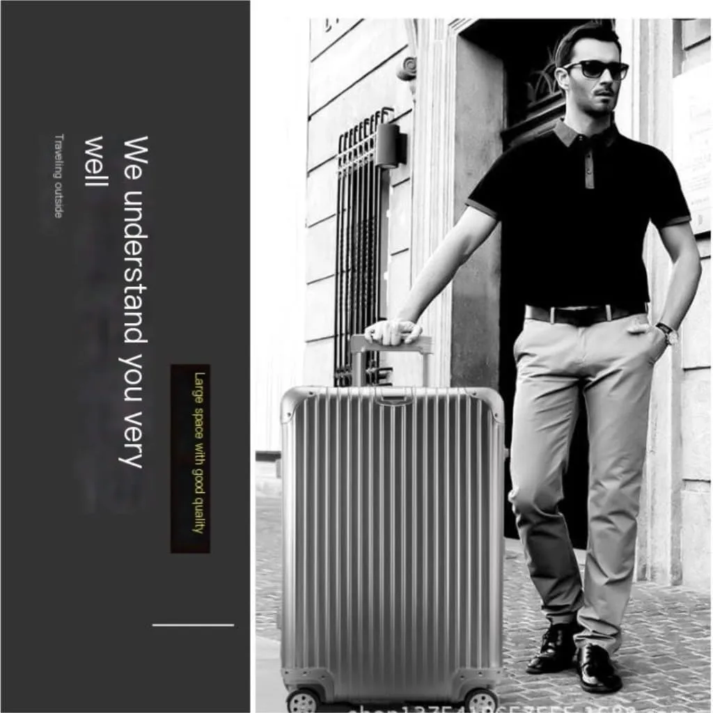 Duffle Bag All-aluminum Magnesium Alloy Trolley Case Metal Suitcase Universal Wheel Boarding Case 24-inch Suitcase Suitcase Tags(Blue,32cm)