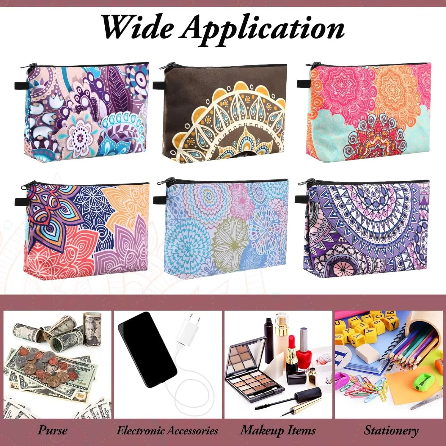 Dunzy 20 Pcs Makeup Bags Bulk Graduation Gift Cosmetic Bag Makeup with Zipper Pouch Waterproof Portable Travel Toiletry for Women Teacher Birthday Thanksgiving Christmas Gifts(Mandala)