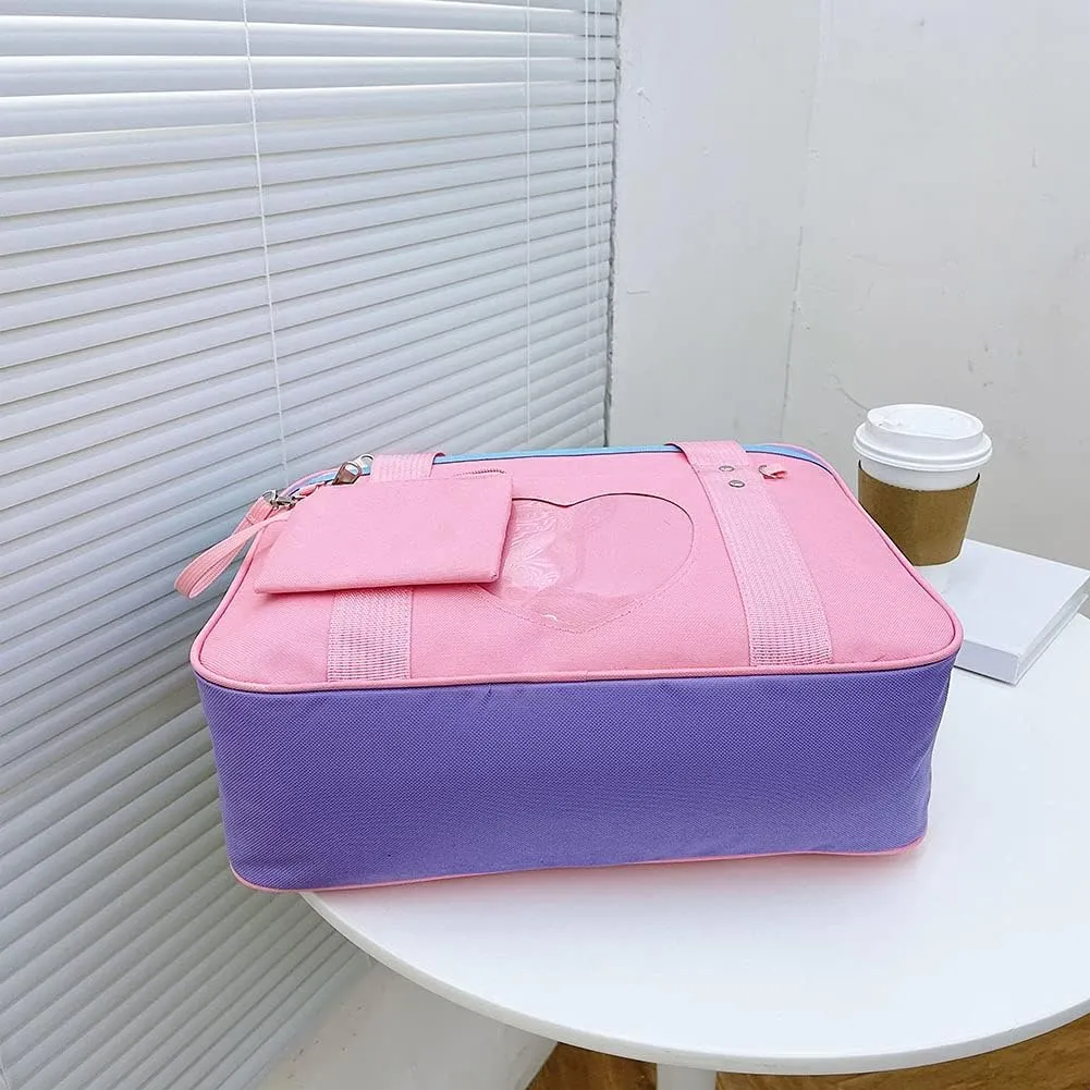 Durable Cute Storage Pouch Women Transparent Love Heart Patchwork Canvas Shoulder Bag Casual Handbags Travel Outdo