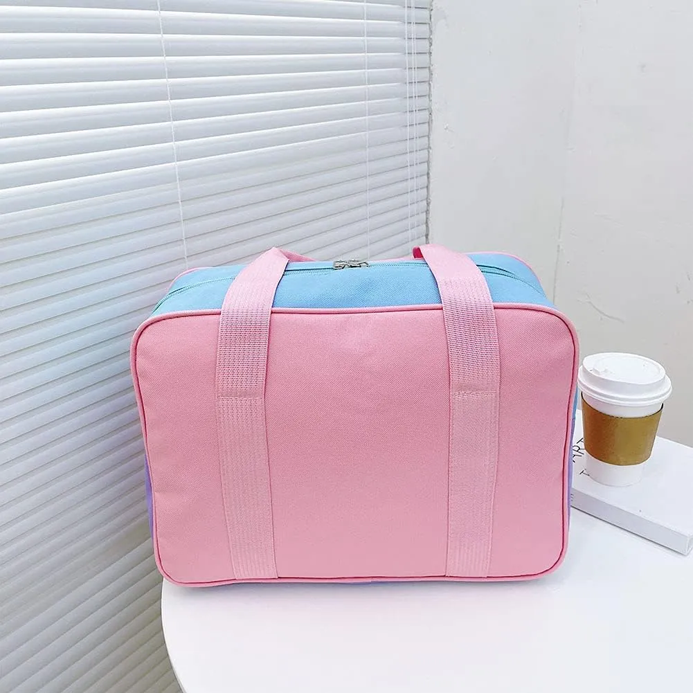Durable Cute Storage Pouch Women Transparent Love Heart Patchwork Canvas Shoulder Bag Casual Handbags Travel Outdo