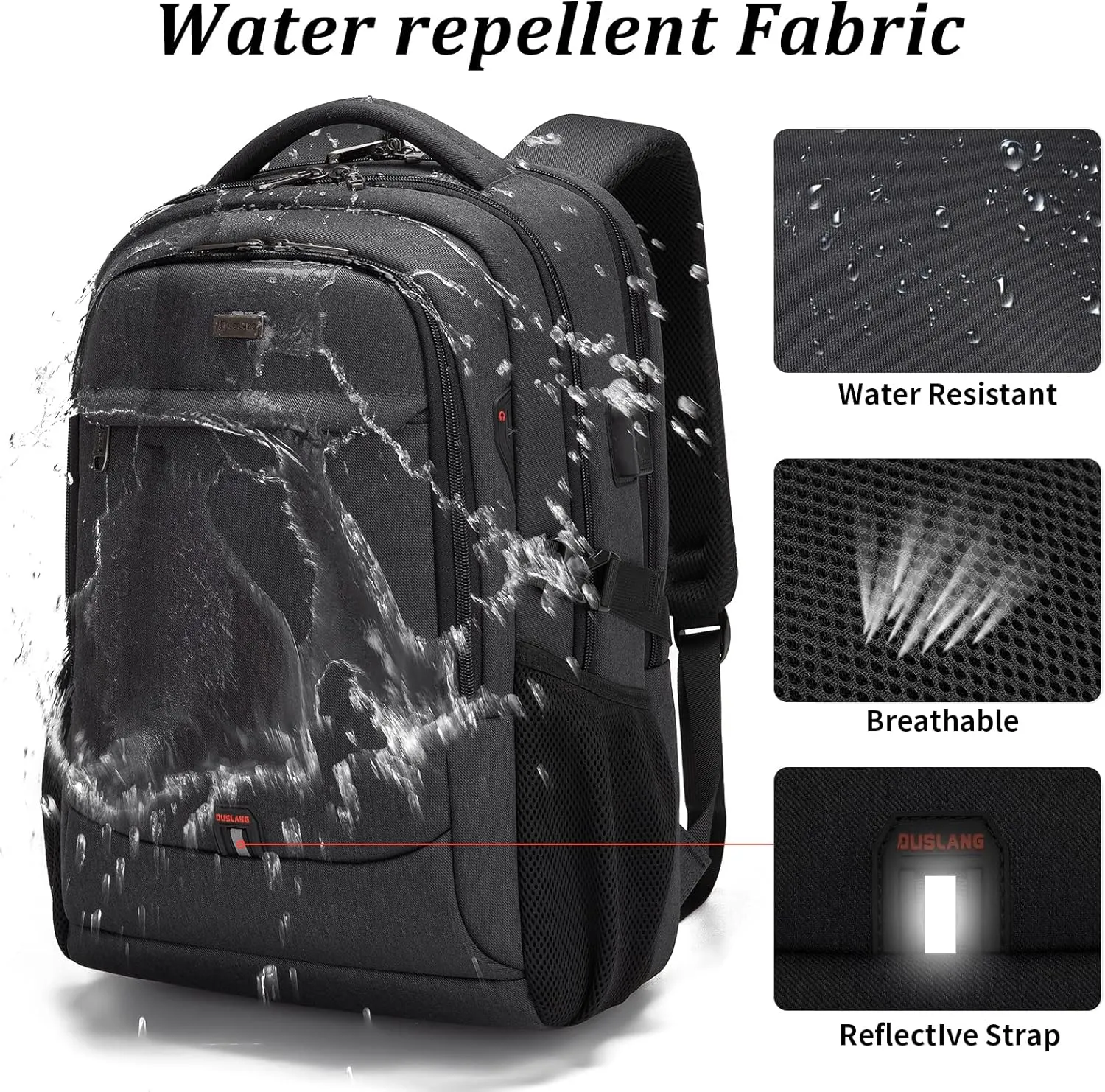 DUSLANG 17 Inch Laptop Backpack for Travel Water Resistant College Backpack for Men/Women Laptop Bag with USB Charging Port and Tablet Sleeve Bag Compatible Protective Case, Black