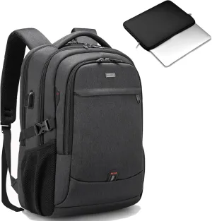 DUSLANG 17 Inch Laptop Backpack for Travel Water Resistant College Backpack for Men/Women Laptop Bag with USB Charging Port and Tablet Sleeve Bag Compatible Protective Case, Black