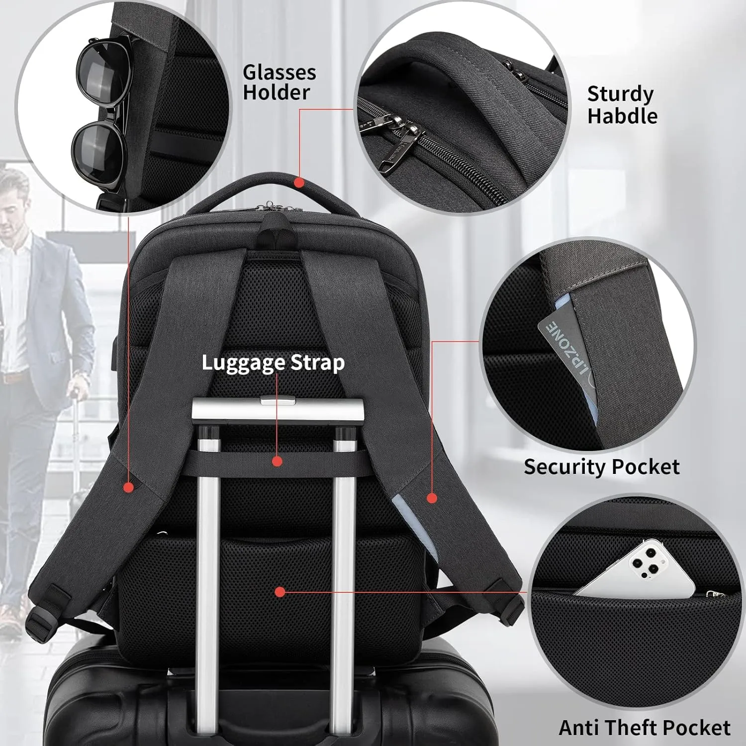 DUSLANG 17 Inch Laptop Backpack for Travel Water Resistant College Backpack for Men/Women Laptop Bag with USB Charging Port and Tablet Sleeve Bag Compatible Protective Case, Black