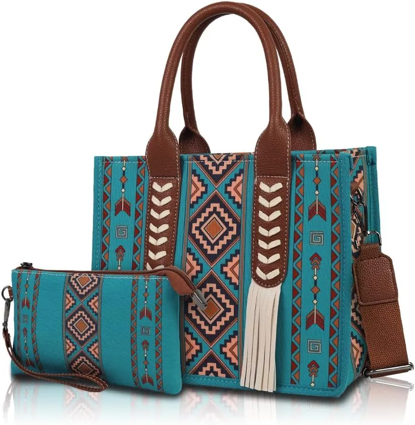 Dyalsa Tote Bag for Women Canvas Western Printed Purses Shoulder Boho Aztec Handbags with Ajustable Shoulder Strap