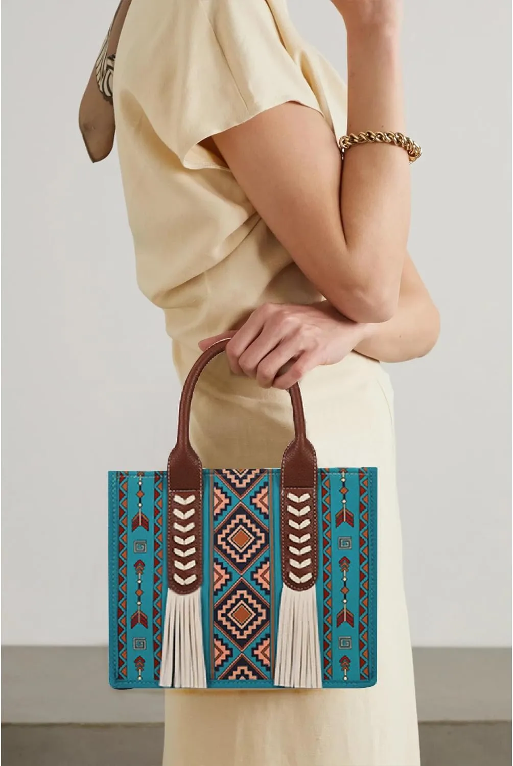 Dyalsa Tote Bag for Women Canvas Western Printed Purses Shoulder Boho Aztec Handbags with Ajustable Shoulder Strap