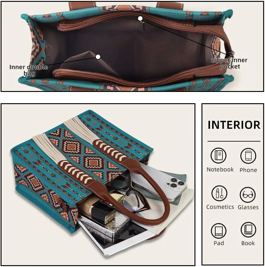 Dyalsa Tote Bag for Women Canvas Western Printed Purses Shoulder Boho Aztec Handbags with Ajustable Shoulder Strap