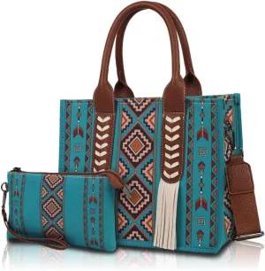 Dyalsa Tote Bag for Women Canvas Western Printed Purses Shoulder Boho Aztec Handbags with Ajustable Shoulder Strap