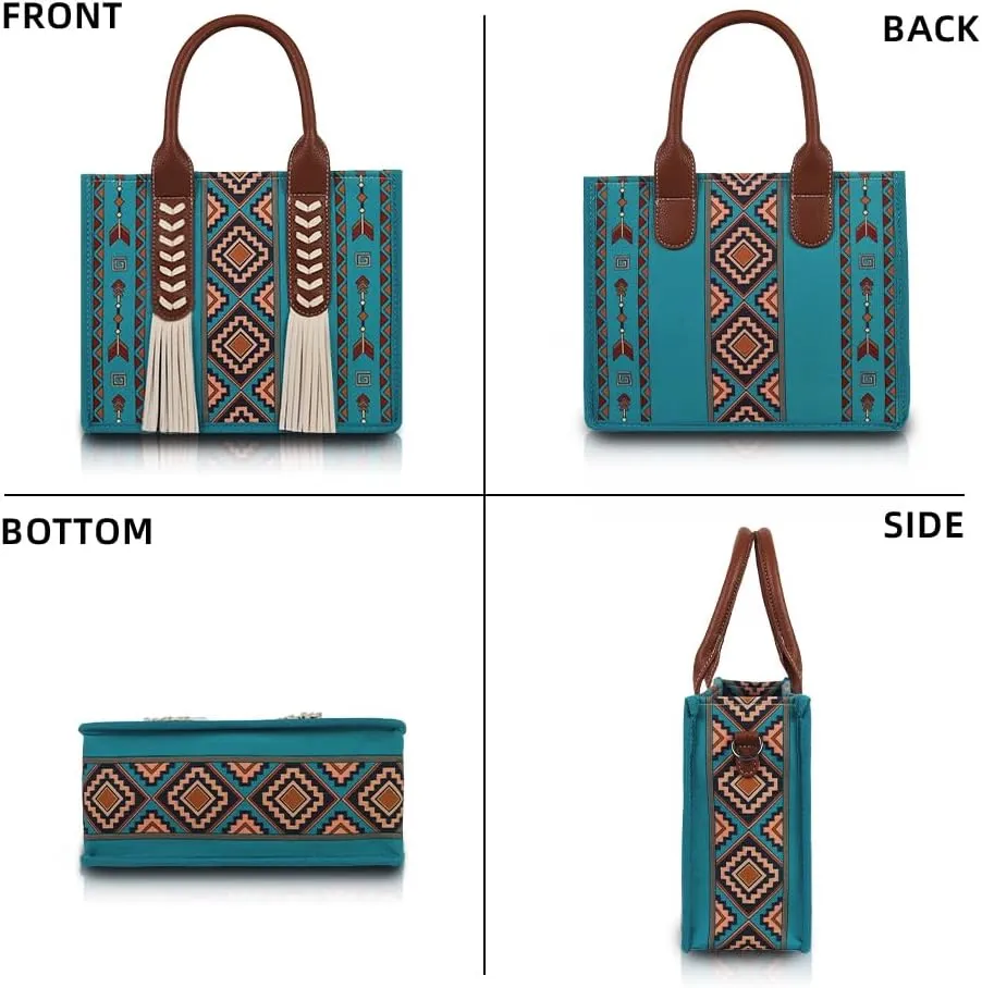 Dyalsa Tote Bag for Women Canvas Western Printed Purses Shoulder Boho Aztec Handbags with Ajustable Shoulder Strap
