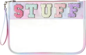 DYSHAYEN Chenille Letter Clear Zipper Pouch for Travel,Nylon Clear Cosmetic Bag,Makeup Travel Bag for Women Girls