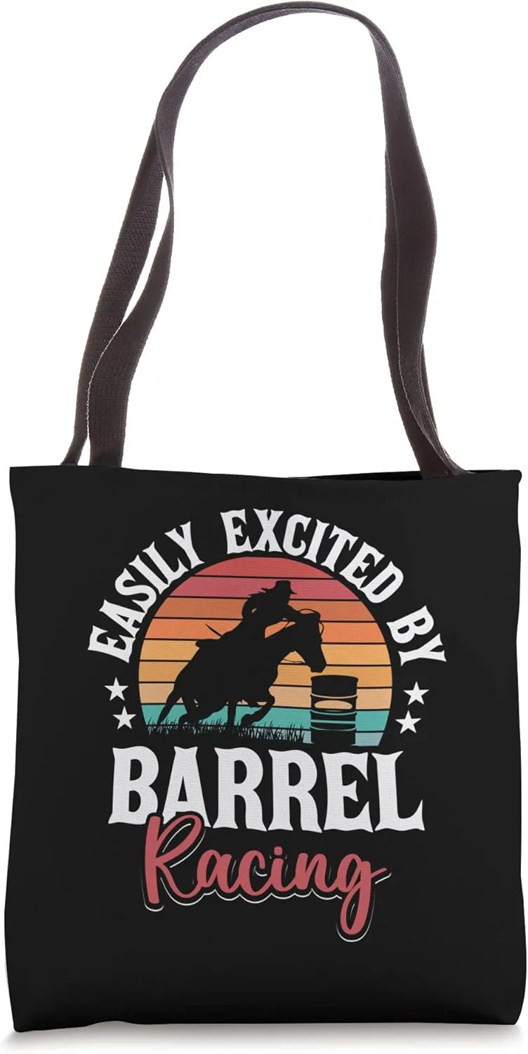 Easily Excited By Barrel Racing Vintage Sunset Retro Tote Bag