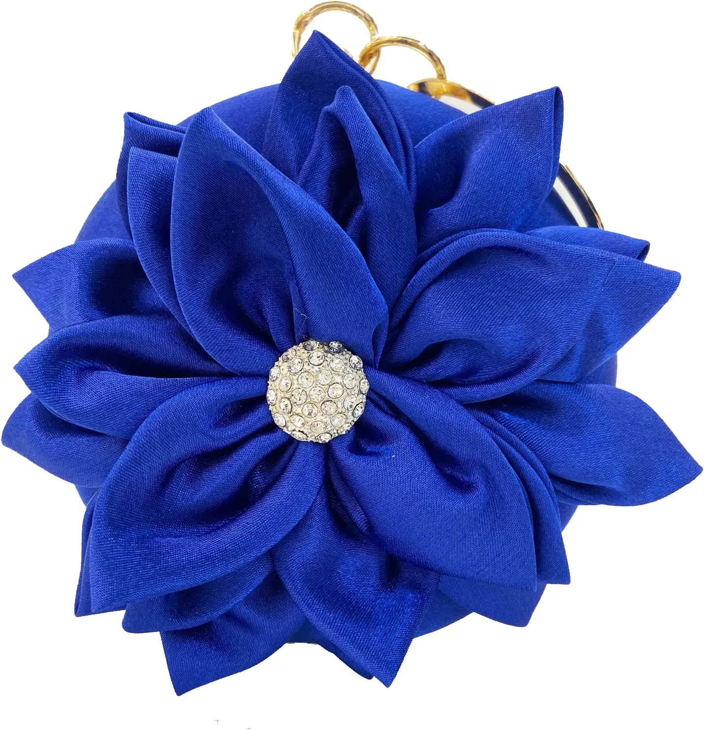 EFTCAL Women Silk Round 3D Rose Flower Handbag,Rhinestone Metal Handle Evening Bag Wedding Party Prom Purse Shoulder Bag