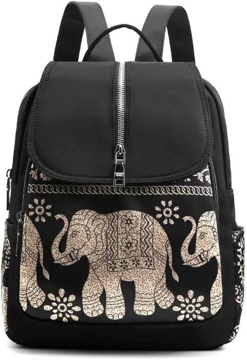 Elephant Lightweight Waterproof Rucksack Nylon Anti Theft Canvas Black Backpack Lovely Unique Gifts for Women and Girls, 263310cm
