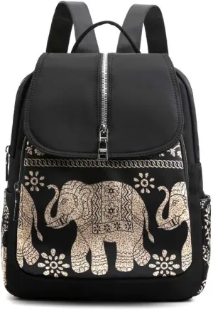 Elephant Lightweight Waterproof Rucksack Nylon Anti Theft Canvas Black Backpack Lovely Unique Gifts for Women and Girls, 263310cm