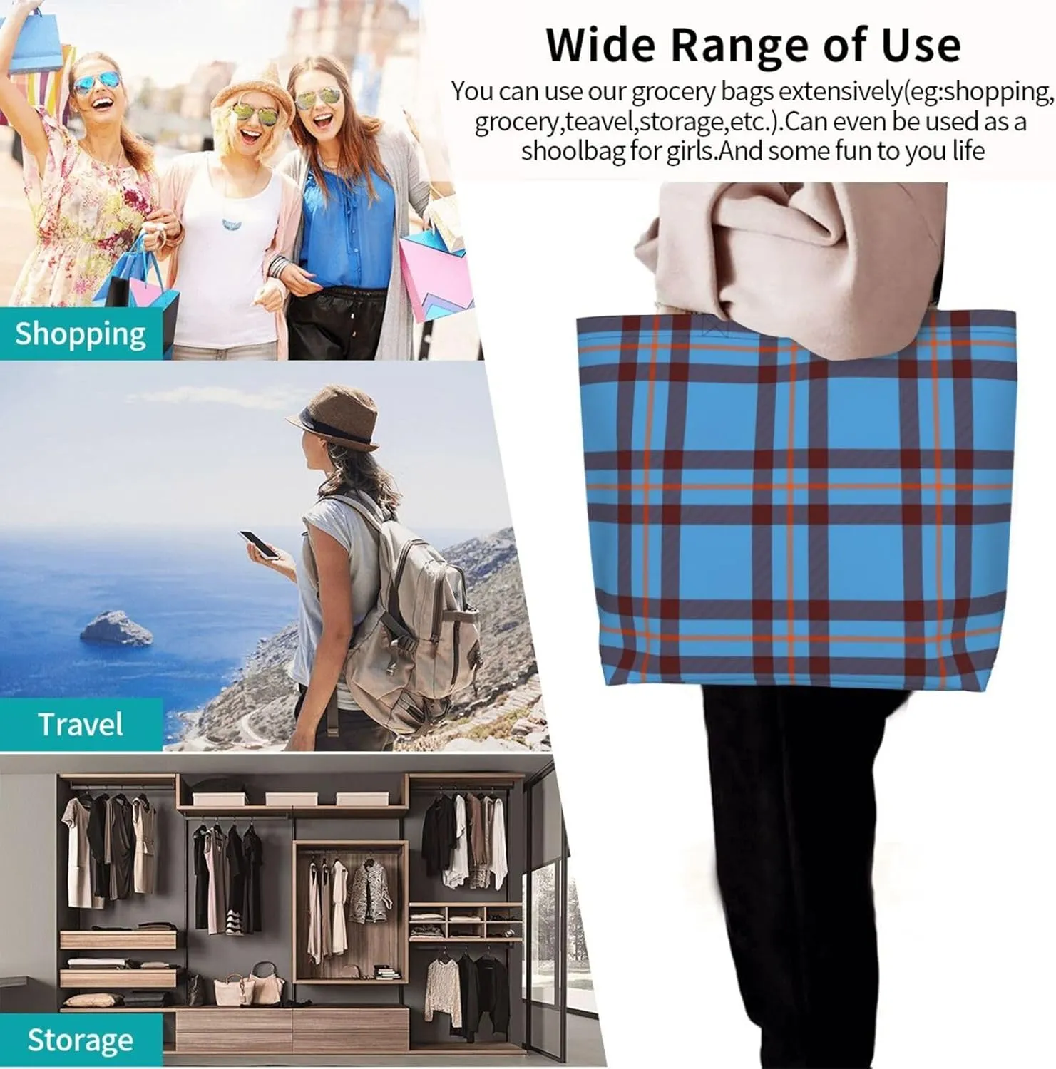 Elliot Ancient Tartan Tote Bag For Women Weekender Travel Bag Reusable Grocery Bags Large Totes Handbags