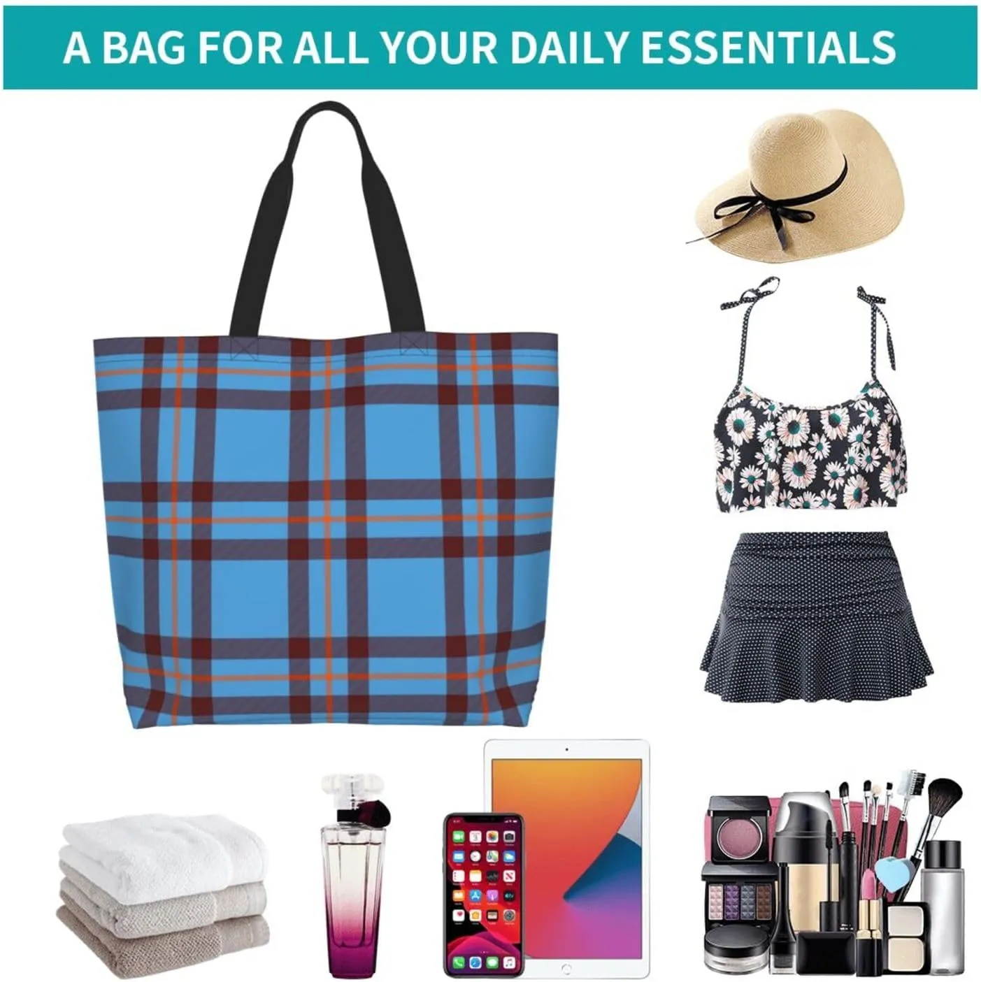 Elliot Ancient Tartan Tote Bag For Women Weekender Travel Bag Reusable Grocery Bags Large Totes Handbags