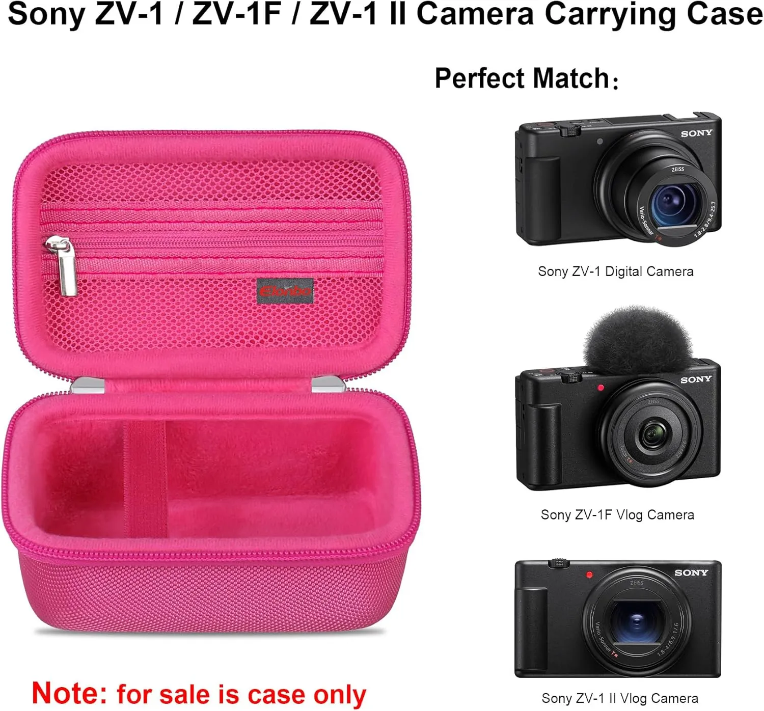 Elonbo Carrying Case for Sony ZV-1F/ ZV-1 II/ZV-1 Vlog Digital Camera for Content Creators, Sony ZV1 Vlogging Camera Hard Travel Bag, Mesh Pocket fits Battery Card Reader Cable, Raspberry