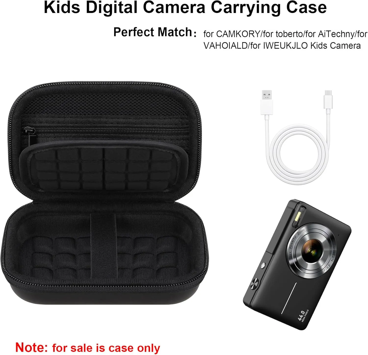 Elonbo Digital Camera Carrying Case for CAMKORY/for toberto/for AiTechny/for VAHOIALD/for IWEUKJLO FHD 1080P Camera, Boys Girls Kids Compact Small Camera Travel Storage Cover Protective Bag, Black